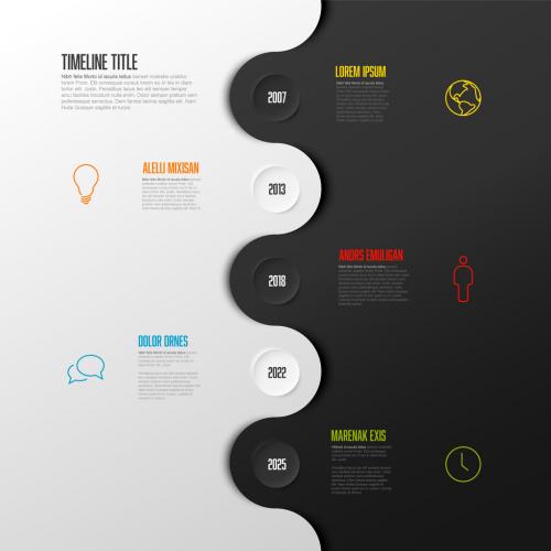 Simple Black and White Vertical Timeline with Some Facts and Icons 505257488