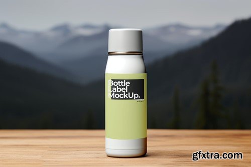 Bottle Label Mockup With Nature Background A6XJMRV