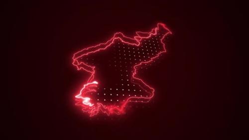 Videohive - 3D Neon Red North Korea Map Borders Outline Loop Background - 47467106 - 47467106