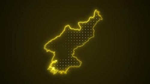 Videohive - Neon Yellow North Korea Map Borders Outline Loop Background - 47467108 - 47467108