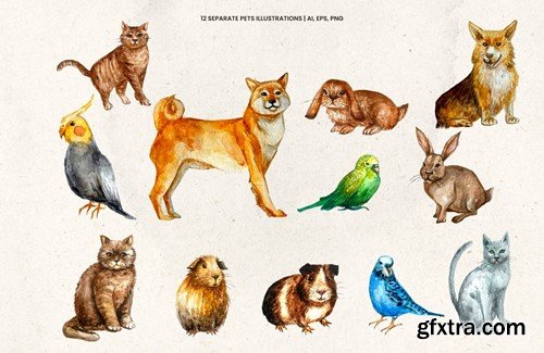 Pets Watercolor Illustrations Kit 57PA9F5