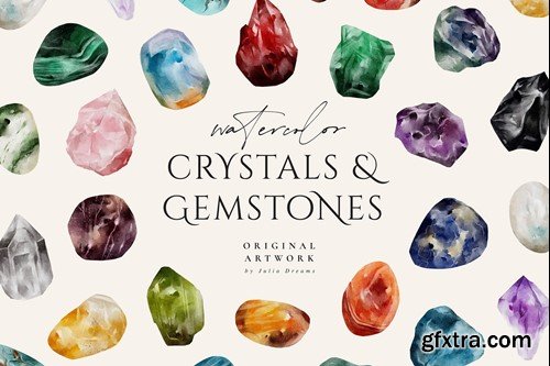 Watercolor Crystals Gemstone Minerals Rocks Gems HJU4XSL