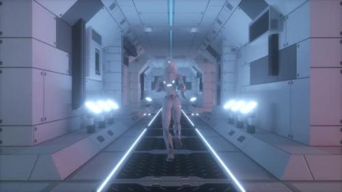 Videohive - Astronaut Runs Through a Spaceship Tunnel Spaceship and Technology Concept - 47467568 - 47467568