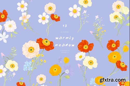 Warmly Meadow Bright Fields Flower Bouquet clipart 9UHQZ7N