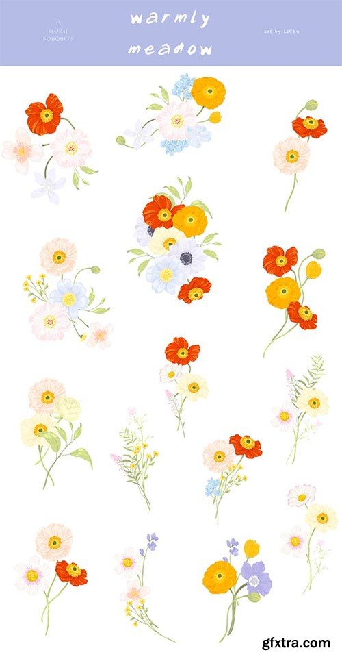 Warmly Meadow Bright Fields Flower Bouquet clipart 9UHQZ7N