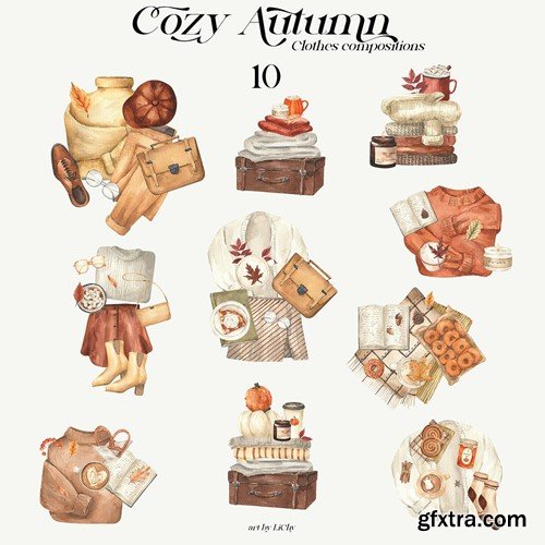 Watercolor Autumn Outfit Cozy Clothes Clipart png W4AVGB3