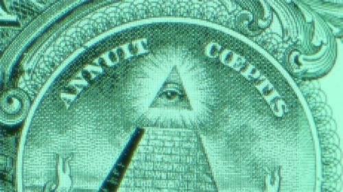 Videohive - All Seeing Eye of the New World Order and Pyramid on Usa Dollar Banknote Conspiracy Theory Concept - 47469467 - 47469467