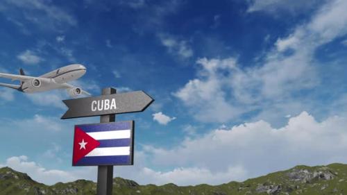 Videohive - Cuba Flag With Airplane And Arrow Sign - 47482228 - 47482228