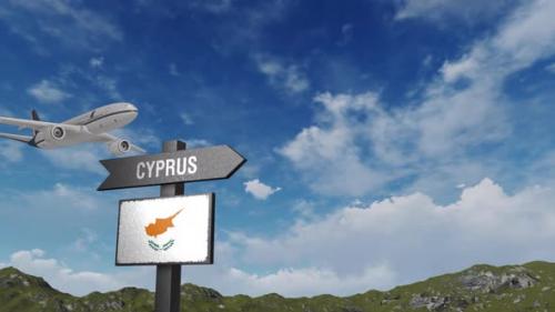 Videohive - Cyprus Flag With Airplane And Arrow Sign - 47482230 - 47482230