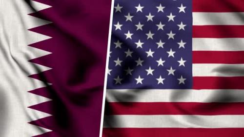Videohive - Qatar Flag And Usa Flag - 47490717 - 47490717