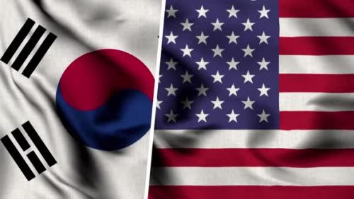 Videohive - Korea South Flag And Usa Flag - 47490762 - 47490762