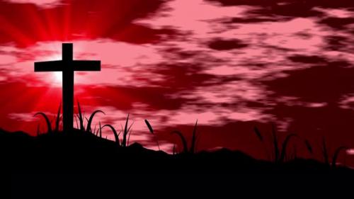 Videohive - Jesus Christ On The Cross With Bright Shine Sun Effects. Animation Background With Bright Light Shin - 47490934 - 47490934