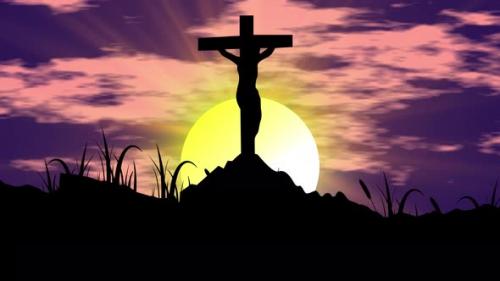 Videohive - Jesus Crucified On The Top Of The Hill On The Cross And Behind Clouds And Sun Rays Animati - 47490935 - 47490935