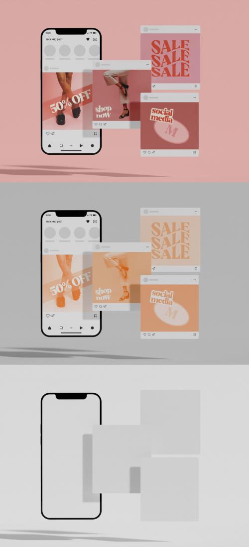 Smartphone with Three Square Post Layout Mockup 634717559