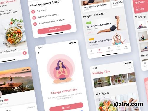 Yoga Fitness Mobile App UI Kit Ui8.net