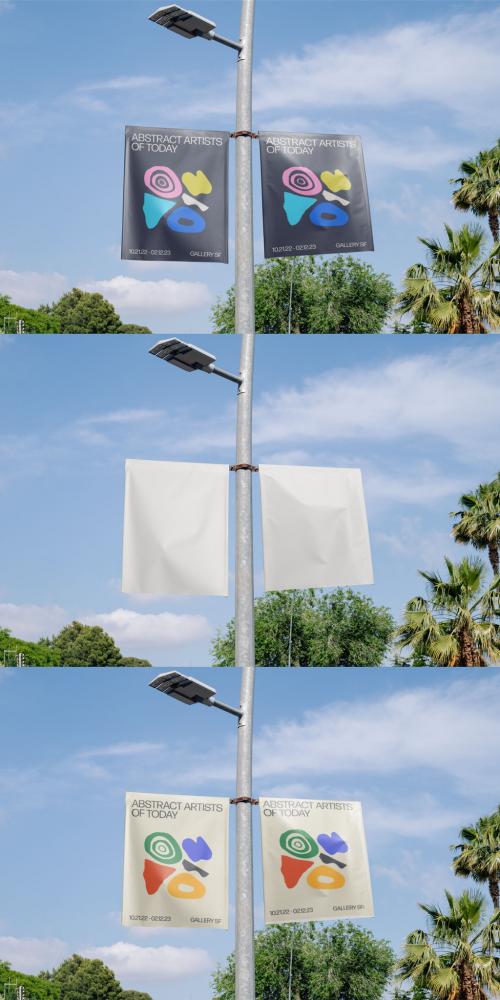 Mockup of customizable banners on lamp post 634459882