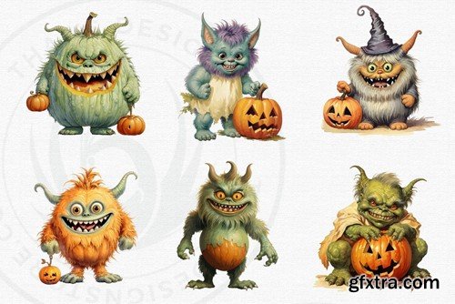 30 Cute Retro Halloween Monsters KNRPGZG