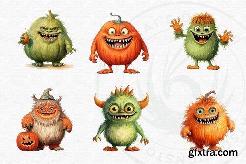 30 Cute Retro Halloween Monsters KNRPGZG