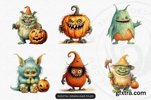 30 Cute Retro Halloween Monsters KNRPGZG