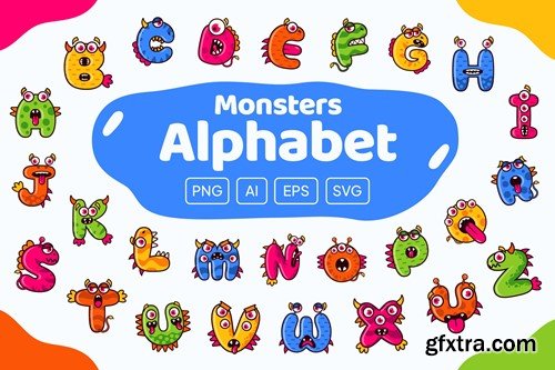 Cartoon Cute Monsters Alphabet 4XW6UWR