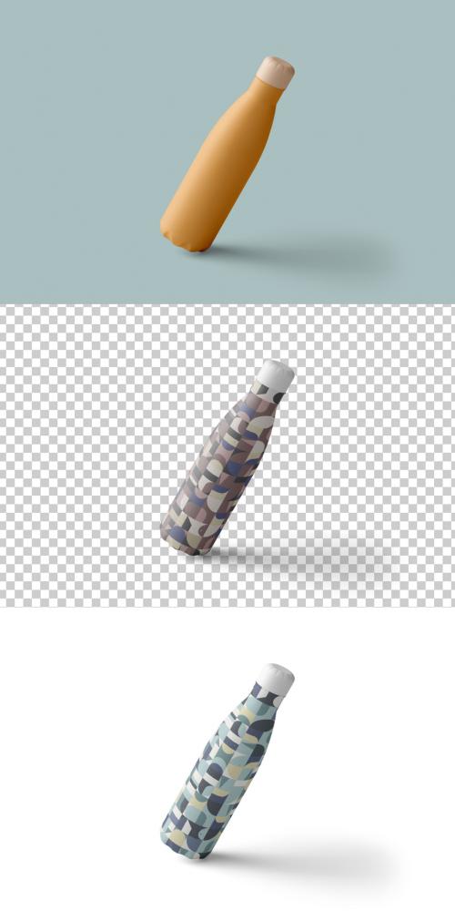 Mockup of customizable thermo bottle made from stainless steel with customizable background 634458142