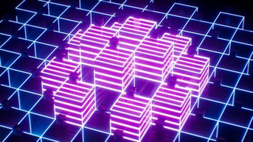 Videohive - Neon Light Stacked Cubes Vj Loop Screen Saver - 47523881 - 47523881