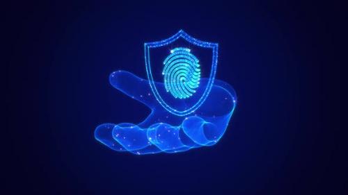 Videohive - Fingerprint Biometric Scan Cyber Security Icon In Hologram Hand - 47493904 - 47493904