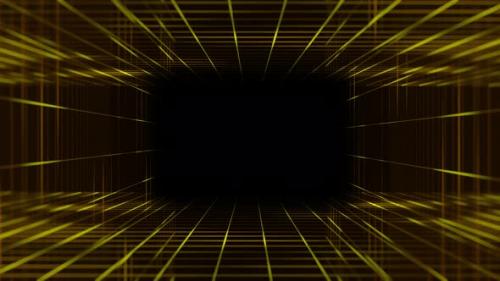 Videohive - Digital square technology tunnel with particles and lighting - loop - yellow - 47494620 - 47494620