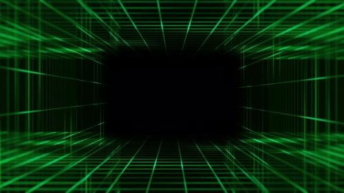 Videohive - Digital square technology tunnel with particles and lighting - loop - green - 47494621 - 47494621