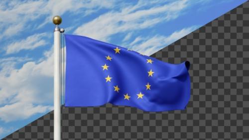 Videohive - EU Flag Waving on a Flag Pole, Alpha Included - 47509266 - 47509266