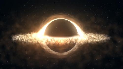 Videohive - Bright black hole in open space with spinning energy particles, cosmic sphere in yellow color glowin - 47509587 - 47509587