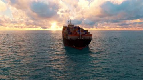 Videohive - Container Ship In The Ocean At Sunset Sky - 47519202 - 47519202