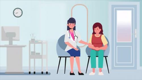 Videohive - Female Doctor Talking with Patients - Hospital Scene - Therapist - Cartoon Animations - 47522251 - 47522251