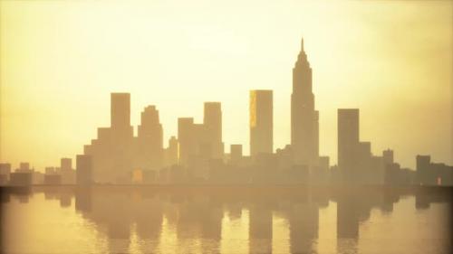 Videohive - Smog Lies Over the Skyline of Historical Architecture and Modern Skyscrapers - 47558181 - 47558181