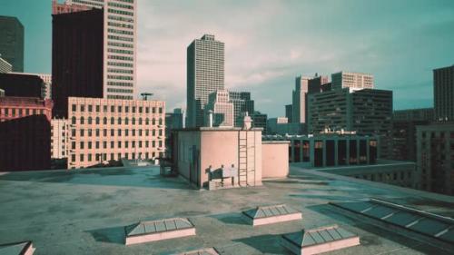 Videohive - City Sunset View From Rooftop of Skyscraper Buildings - 47558242 - 47558242