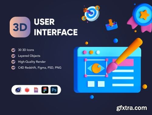 30 3D User Interface Icon Set Ui8.net