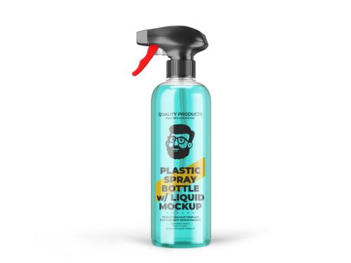 Plastic Spray Bottle Mockup With Liquid 573495999