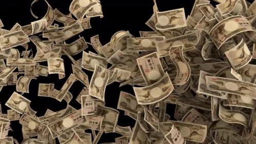 Videohive - Dynamic Japanese Yen Money Bills Transition From The Side And Exploding - 47554499 - 47554499