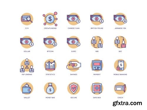 91 Fintech Icons | Butterscotch Series Ui8.net