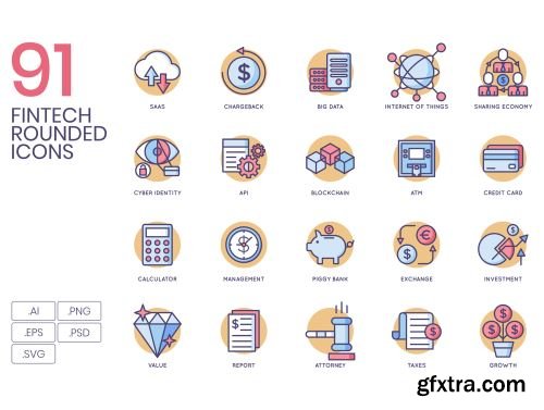 91 Fintech Icons | Butterscotch Series Ui8.net