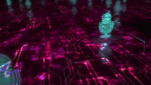 Videohive - Microphone online podcast and on air live record symbols loop cyber concept - 47571913 - 47571913