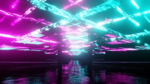 Videohive - Cyan And Pink Mirror Moving Lighting Effect Background Vj Loop In 4K - 47574145 - 47574145