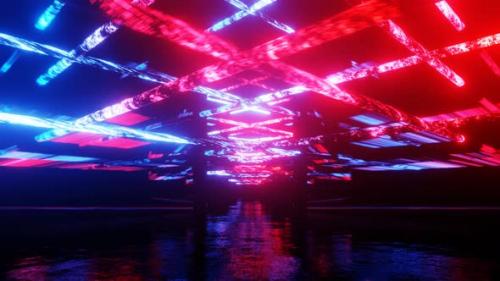 Videohive - Red And Blue Mirror Moving Lighting Effect Background Vj Loop In 4K - 47574146 - 47574146