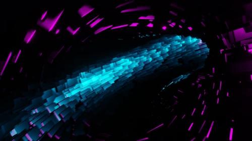 Videohive - Cyan And Pink Squares Within Circle Background Vj Loop In 4K - 47574151 - 47574151