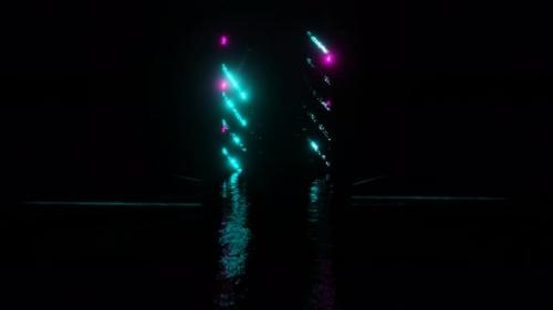 Videohive - Cyan And Pink Lighting Mirror Effect Background Vj Loop In 4K - 47538060 - 47538060