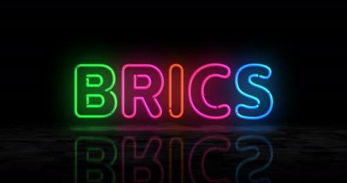 Videohive - BRICS organization symbol glowing neon 3d lights - 47550033 - 47550033