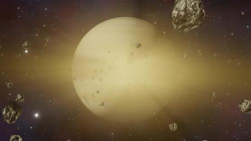 Videohive - Planet Saturn with asteroid rings view from outer space the Milky Way galaxy 3d render. Solar - 47562870 - 47562870