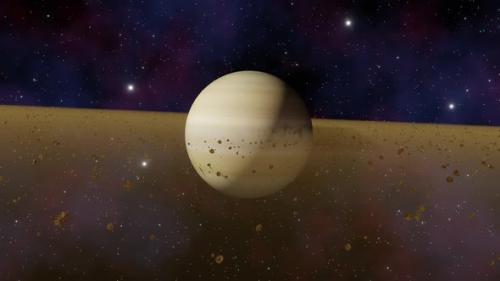 Videohive - Planet Saturn with asteroid rings view from outer space the Milky Way galaxy 3d render. Solar - 47562871 - 47562871