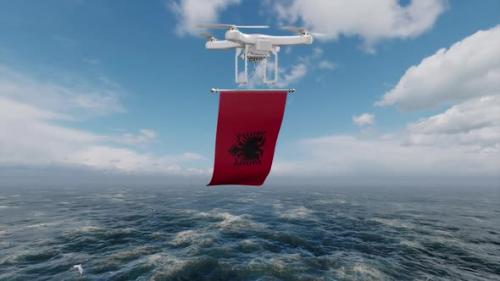 Videohive - Drone Flying Over Ocean With Albania Flag - 47547822 - 47547822