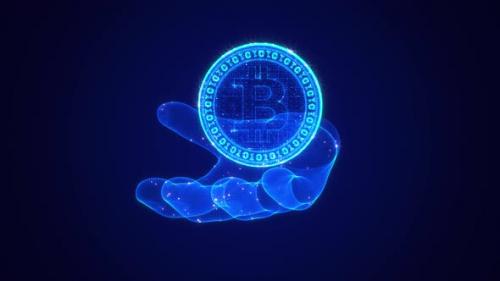 Videohive - Bitcoin Icon In Hologram Hand - 47547827 - 47547827